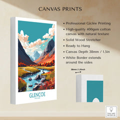 Glencoe Poster Print Modern canvas print specifications: 400gsm cotton canvas, solid wood stretcher, 38mm depth, mirror wrap