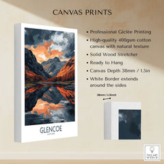 Glencoe Wall Art Poster canvas print specifications: 400gsm cotton canvas, solid wood stretcher, 38mm depth, mirror wrap