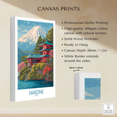 Hakone Japan Wall Art - Japan Travel Print canvas print specifications: 400gsm cotton canvas, solid wood stretcher, 38mm depth, mirror wrap