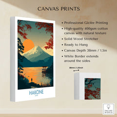 Hakone Japan Wall Art Lake Ashi Print - Japanese Spiritual Poster canvas print specifications: 400gsm cotton canvas, solid wood stretcher, 38mm depth, mirror wrap