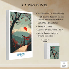 Hakone Japan Peace Gate Shrine Wall Art - Autumn Cherry Blossom Decor canvas print specifications: 400gsm cotton canvas, solid wood stretcher, 38mm depth, mirror wrap