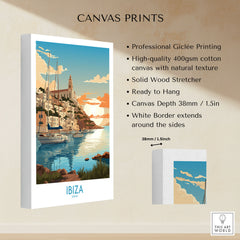 Ibiza Poster Print Modern canvas print specifications: 400gsm cotton canvas, solid wood stretcher, 38mm depth, mirror wrap