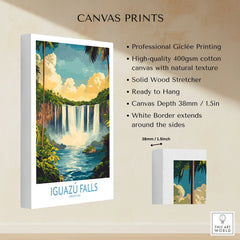 Iguazu Falls Wall Art Print canvas print specifications: 400gsm cotton canvas, solid wood stretcher, 38mm depth, mirror wrap