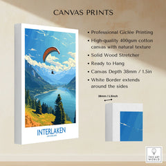 Interlaken Wall Art Print canvas print specifications: 400gsm cotton canvas, solid wood stretcher, 38mm depth, mirror wrap