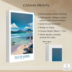 Isle of Harris Poster Scotland Clear Waters - Hebridean Seascape Decor canvas print specifications: 400gsm cotton canvas, solid wood stretcher, 38mm depth, mirror wrap