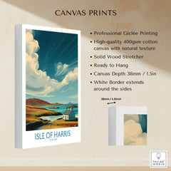 Isle of Harris Poster Scotland Dramatic Sky Seascape - Scottish Island Travel Decor canvas print specifications: 400gsm cotton canvas, solid wood stretcher, 38mm depth, mirror wrap