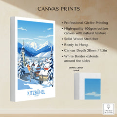 Kitzbuhel Austria Art Print canvas print specifications: 400gsm cotton canvas, solid wood stretcher, 38mm depth, mirror wrap