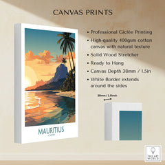 Le Morne Mauritius Wall Art canvas print specifications: 400gsm cotton canvas, solid wood stretcher, 38mm depth, mirror wrap