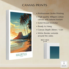 Mauritius Le Morne Print canvas print specifications: 400gsm cotton canvas, solid wood stretcher, 38mm depth, mirror wrap