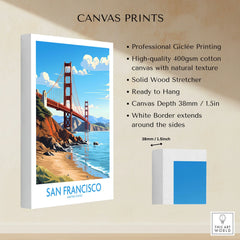 San Francisco Poster canvas print specifications: 400gsm cotton canvas, solid wood stretcher, 38mm depth, mirror wrap