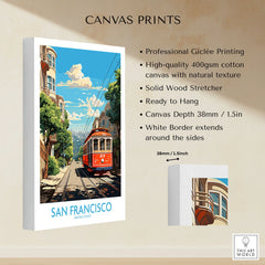 San Francisco Wall Prints canvas print specifications: 400gsm cotton canvas, solid wood stretcher, 38mm depth, mirror wrap