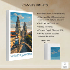 Santiago de Compostela Pilgrimage End Art Print | Cathedral Facade Poster canvas print specifications: 400gsm cotton canvas, solid wood stretcher, 38mm depth, mirror wrap