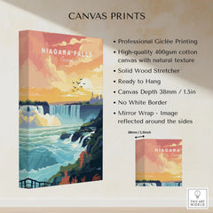 Niagara Falls Print canvas print specifications: 400gsm cotton canvas, solid wood stretcher, 38mm depth, mirror wrap