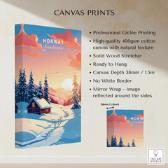 Norway Art Print canvas print specifications: 400gsm cotton canvas, solid wood stretcher, 38mm depth, mirror wrap