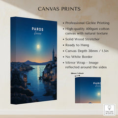 Paros Greece Print canvas print specifications: 400gsm cotton canvas, solid wood stretcher, 38mm depth, mirror wrap