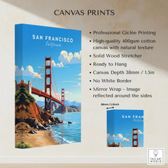 San Francisco Print canvas print specifications: 400gsm cotton canvas, solid wood stretcher, 38mm depth, mirror wrap