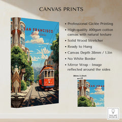 San Francisco Wall Art canvas print specifications: 400gsm cotton canvas, solid wood stretcher, 38mm depth, mirror wrap