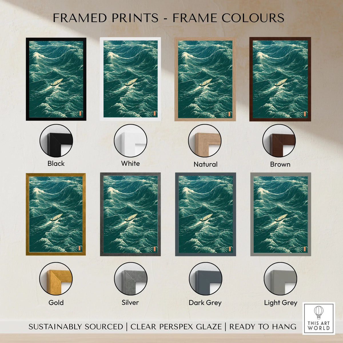 Fishing Boat Wall Art – Vintage Japanese Ocean Print — framed print colour options