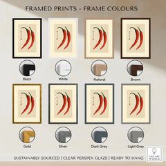 Chilli Pepper Wall Art – Minimalist Japanese Kitchen Print — framed print colour options