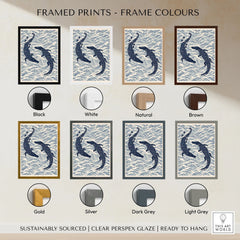 Crocodile Art Print – Blue Japanese Woodblock Wall Art — framed print colour options