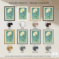Daisy Art Print – Blue Japanese Botanical Wall Art — framed print colour options