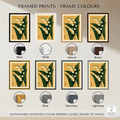 Lily of the Valley Print – Gold Japanese Botanical Wall Art — framed print colour options