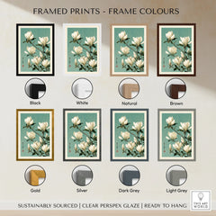 Magnolia Art Print – Blue Japanese Botanical Wall Art — framed print colour options