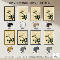 Magnolia Wall Art – Vintage Japanese Botanical Print — framed print colour options