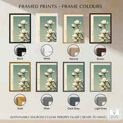 Magnolia Blossom Art Print – Soft Japanese Botanical Wall Art — framed print colour options