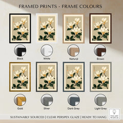 Magnolia Flower Wall Art – Neutral Japanese Botanical Print — framed print colour options