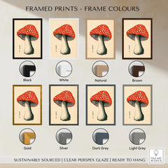 Red Mushroom Art Print – Japanese Woodblock Wall Art — framed print colour options