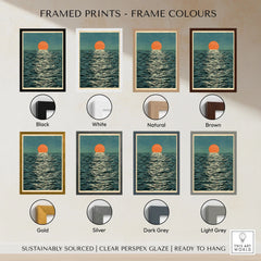 Ocean Sunset Art Print – Japanese Seascape Wall Art — framed print colour options