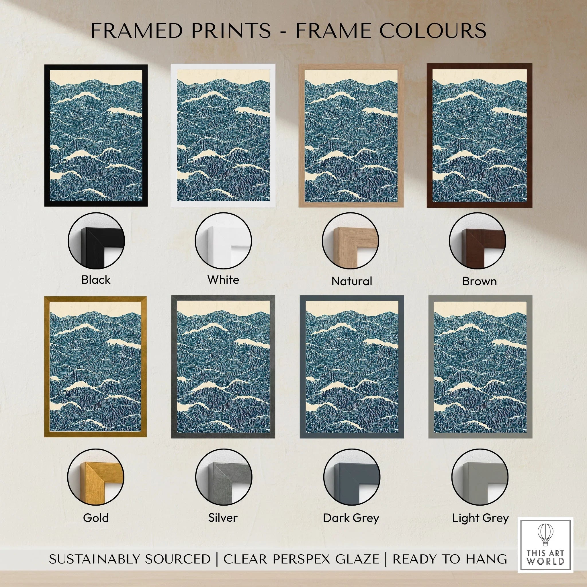 Ocean Waves Art Print – Blue Japanese Seascape Wall Art — framed print colour options