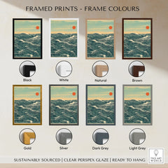 Red Sun Ocean Art Print – Japanese Seascape Wall Art — framed print colour options