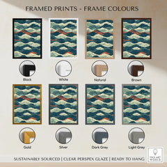 Linocut Style Ocean Art Print – Japanese Wave Pattern Wall Art — framed print colour options