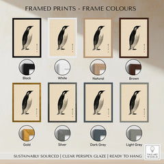 Emperor Penguin Wall Art – Vintage Japanese Ink Print — framed print colour options