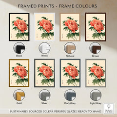 Coral Peony Art Print – Japanese Botanical Wall Art — framed print colour options