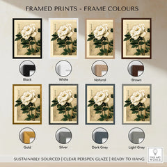 Peony Wall Art – Vintage Japanese Flower Print — framed print colour options