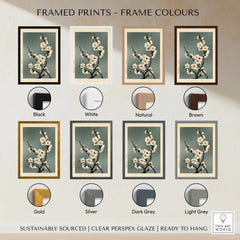 White Plum Blossom Art Print – Japanese Botanical Wall Art — framed print colour options