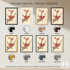 Red Blossom Art Print – Vintage Japanese Plum Wall Art — framed print colour options