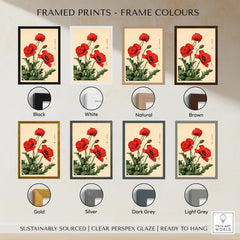 Red Poppy Art Print – Japanese Botanical Wall Art — framed print colour options