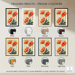 Orange Poppy Art Print – Vintage Japanese Floral Wall Art — framed print colour options