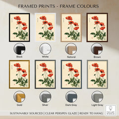 Poppy Wall Art – Vintage Japanese Botanical Print — framed print colour options