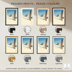 Vintage Ski Print – Japanese Woodblock Mountain Wall Art — framed print colour options