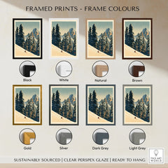 Ski Run Art Print – Vintage Alpine Forest Wall Art — framed print colour options