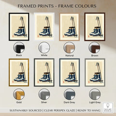 Vintage Ski Boots Art Print – Retro Ski Poster Wall Art — framed print colour options
