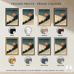 Ski Slope Art Print – Vintage Winter Sunset Wall Art — framed print colour options