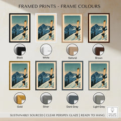 Vintage Snowboard Poster – Alpine Mountain Wall Art — framed print colour options