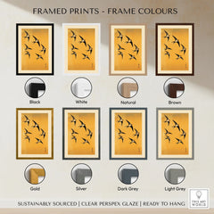 Swallows Art Print – Gold Japanese Bird Wall Art — framed print colour options