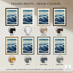 Ocean Wave Art Print – Blue Japanese Woodblock Wall Art — framed print colour options